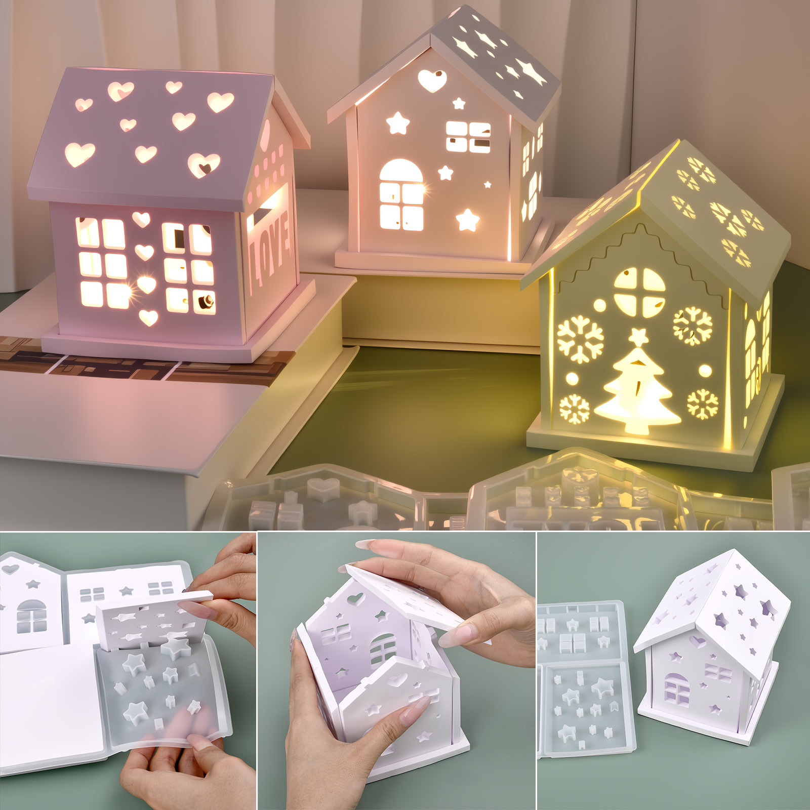 Holiday Candle Set - 3D House Silicone Mold DIY Christmas