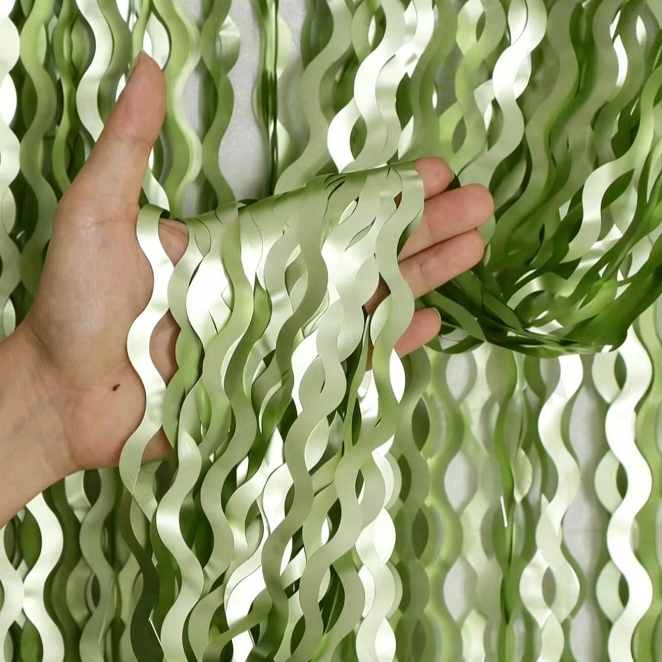 Tinsel Garland Decoration - 2PCS Sage Green Wavy Foil Fringe