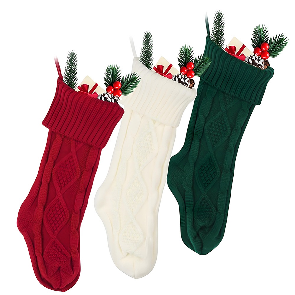 3Pcs 3 Colors Knitted Acrylic  - Christmas Stocking Hanging recension och pris
