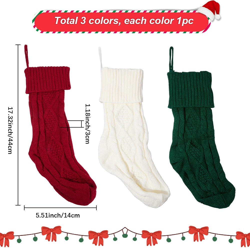 3Pcs 3 Colors Knitted Acrylic  - Christmas Stocking Hanging recension och pris