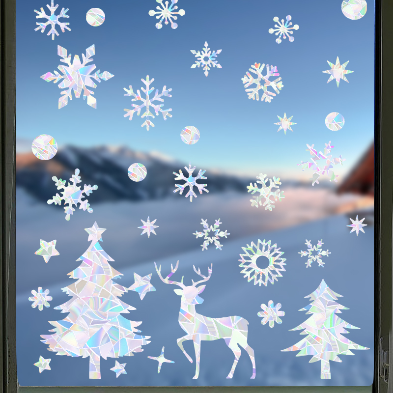 1set Christmas Snowflake Elk W - Snowflake Window Decal recension och pris